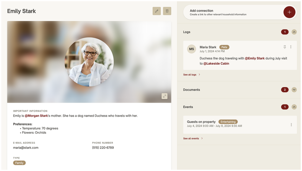 A look at an individual contact page in Nines
