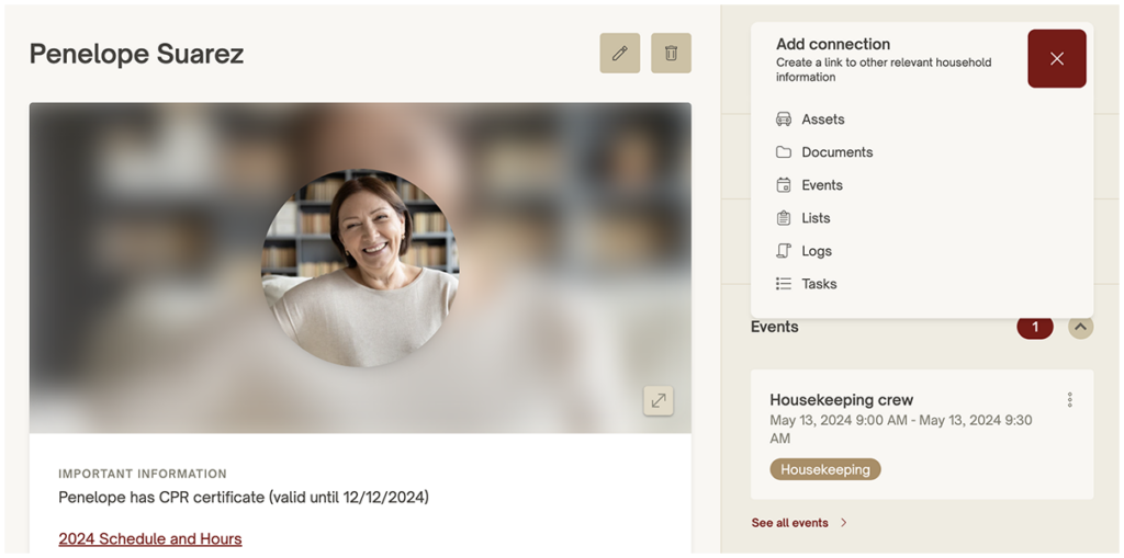Connect information from across your account to a household staff member's profile