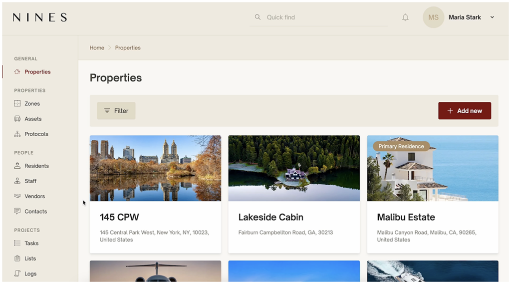 Nines makes it easy to get an overview of your properties and navigate between properties